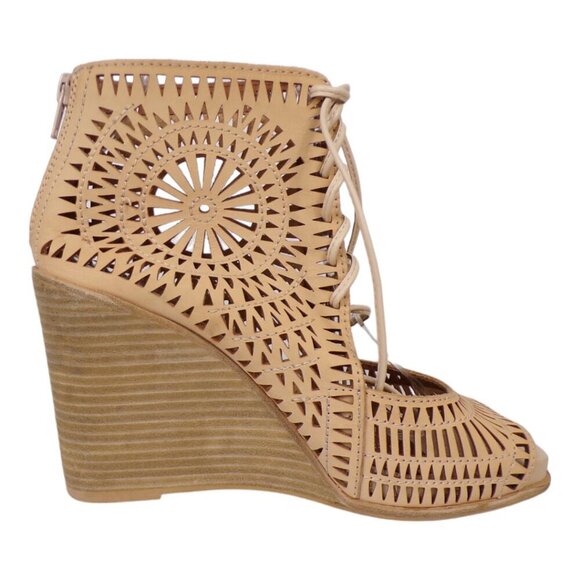 Jeffrey Campbell Rodillo Wedge Sandals Size 9 Tan Leather Lace Up #1257 - Picture 3 of 10